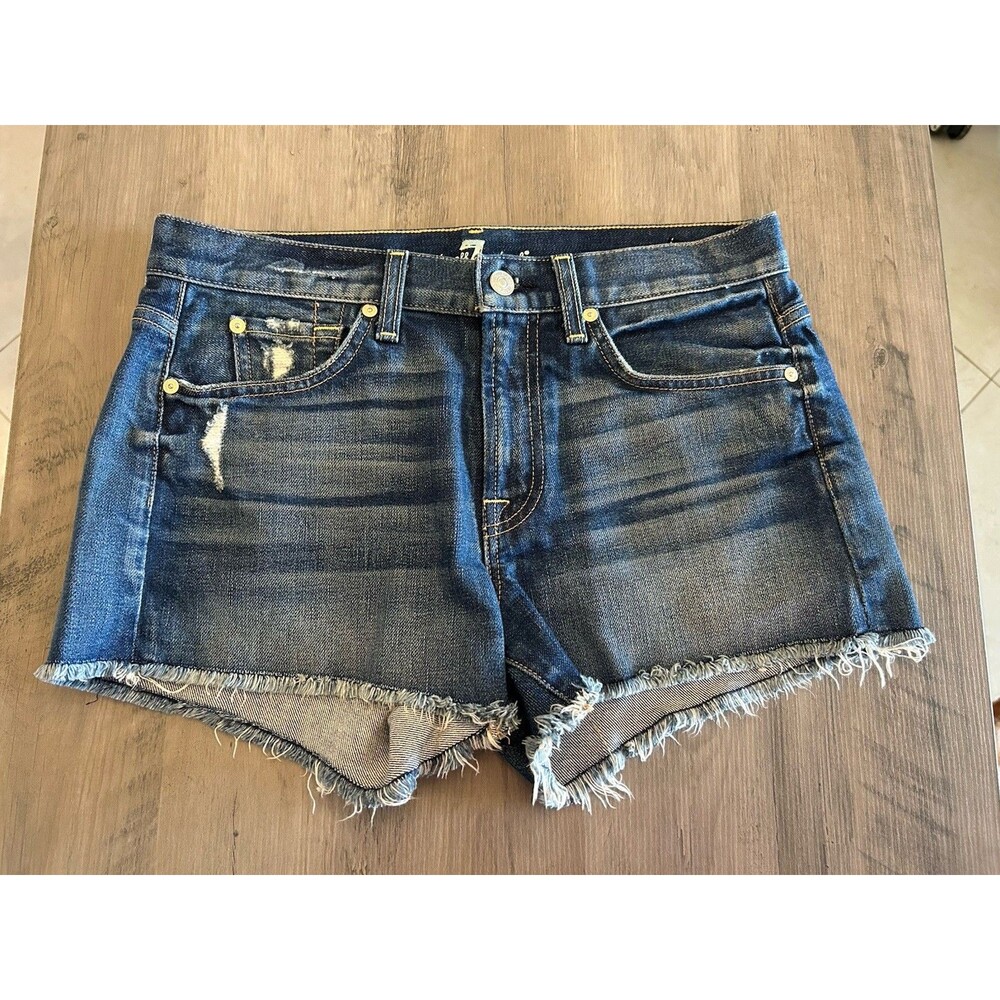 7 for All Mankind dark wash distressed cut off denim shorts womens size 27